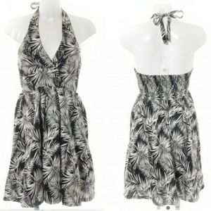 H&M Palm Leaf Print Halter Dress Black and White
